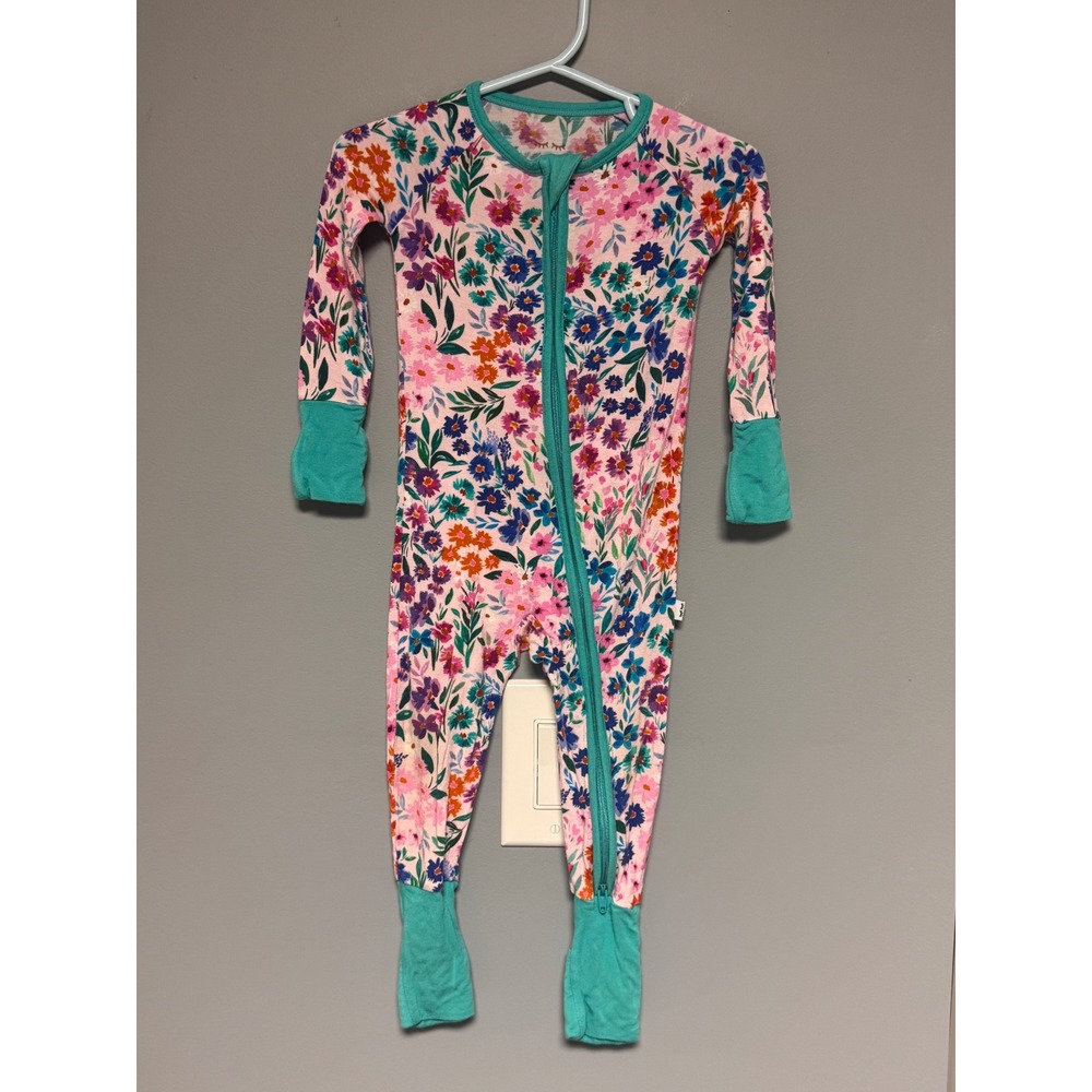 Little Sleepies Zippy Floral Bamboo Viscose Sleeper Teal Pink 6-12 Months
